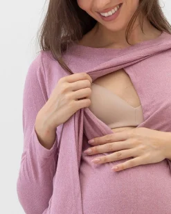 Madeline Long Sleeve Nursing Brushed Top - Pink