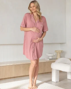 Mama Hospital Nightie Set with Baby Wrap in Rose Pink