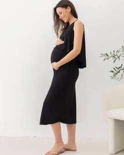 Manon Maternity & Breastfeeding Midi Dress in Black