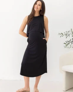 Manon Maternity & Breastfeeding Midi Dress in Black