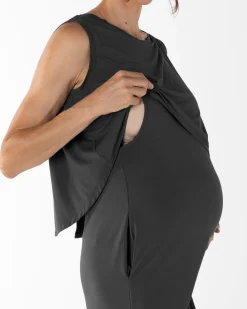 Manon Maternity & Breastfeeding Midi Dress in Black