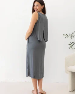 Manon Maternity & Breastfeeding Midi Dress in Slate Grey