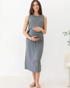 Manon Maternity & Breastfeeding Midi Dress in Slate Grey