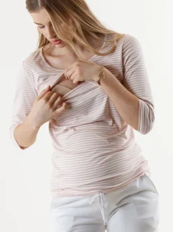 Mara Maternity Stripe Nursing Top - Pink & White