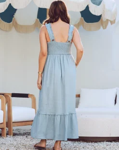 Margot Maternity Shirred Dress in Light Blue
