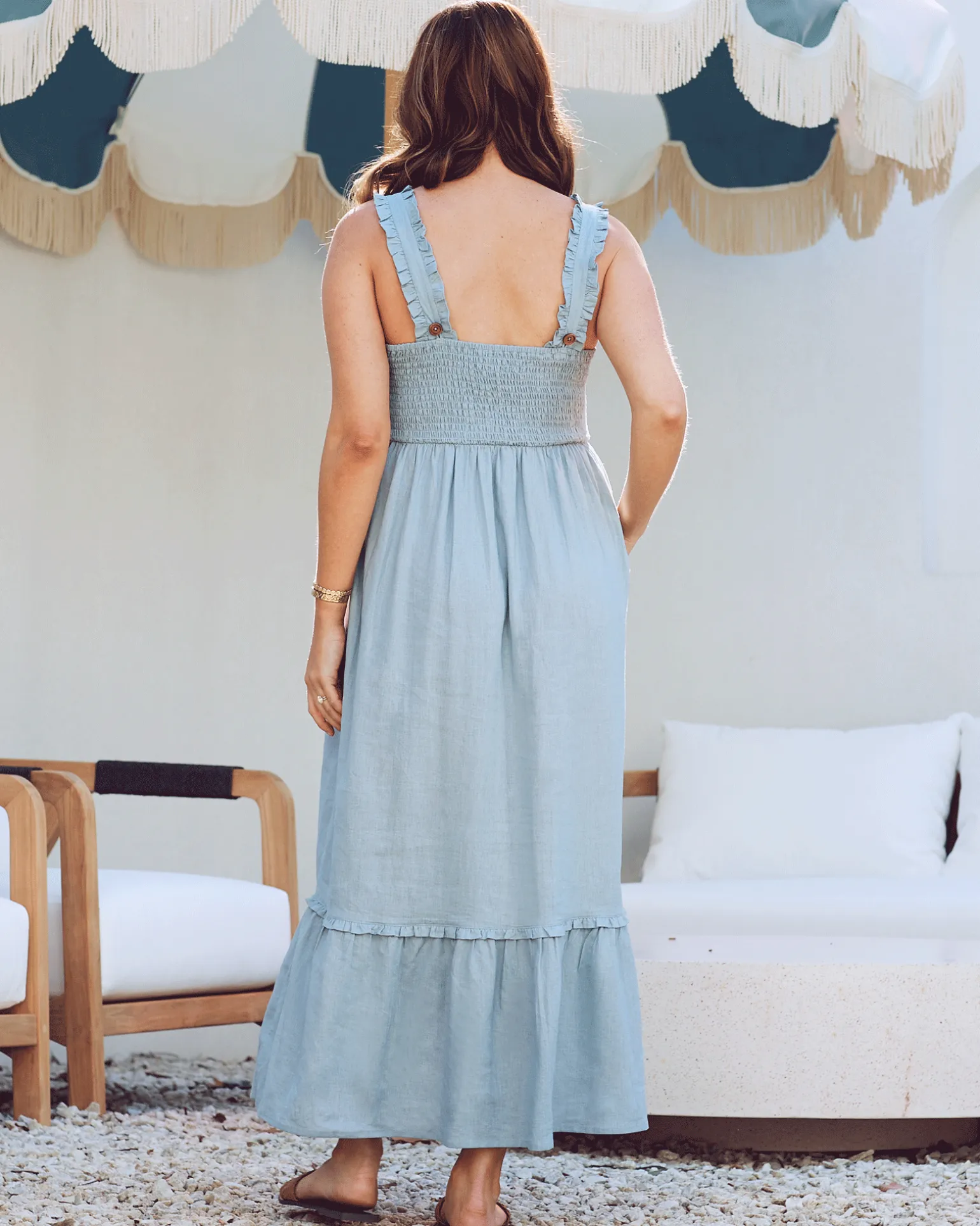 Margot Maternity Shirred Dress in Light Blue