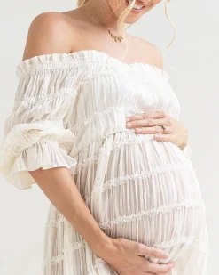Mariana Sheer Maternity Photoshoot Dress in White