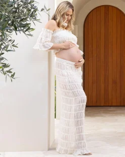 Marisol 2 piece Maternity Photoshoot Dress in Ivory White