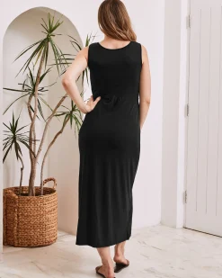 Martina Maternity & Nursing Black Sleeveless Bamboo Maxi Dress