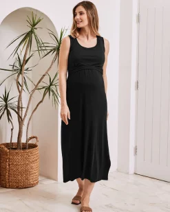 Martina Maternity & Nursing Black Sleeveless Bamboo Maxi Dress
