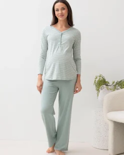 Maternity and Nursing Bamboo/Cotton Pyjama Set - Sage