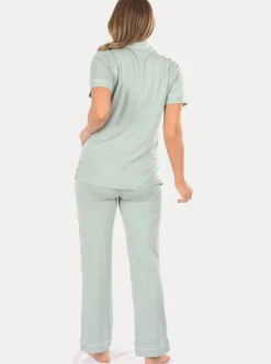 Maternity and Nursing Button Front Pyjama Set in Sage Green
