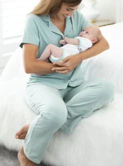Maternity and Nursing Button Front Pyjama Set in Sage Green