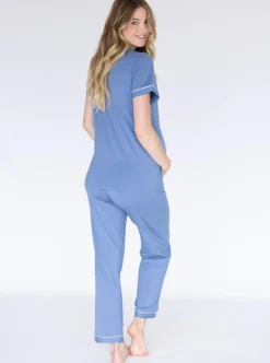 Maternity and Nursing Long Pant Pajama Set in Blue