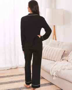 Maternity and Nursing Long Sleeve Pajama Set in Black