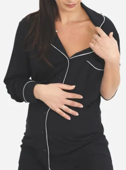 Maternity and Nursing Long Sleeve Pajama Set in Black