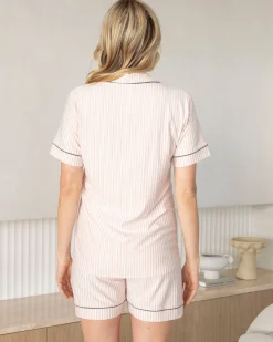 Maternity and Nursing Pyjama Set in Pink Stripe
