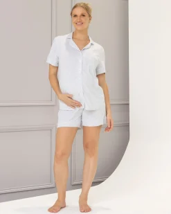 Maternity and Nursing Pyjama Set in White Marl