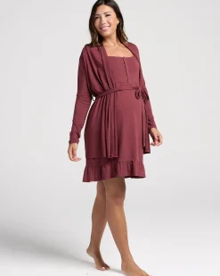 Maternity Cardigan With Removable Belt in Burgundy