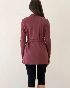 Maternity Cardigan With Removable Belt in Burgundy