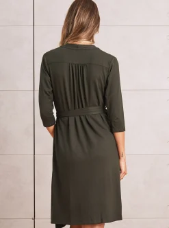 Maternity Classic Wrap Feeding Dress in Olive Green