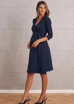 Maternity Classic Wrap Feeding Dress in Navy