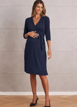 Maternity Classic Wrap Feeding Dress in Navy