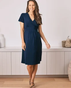 Maternity Crossover Neckline Jersey Dress - Dark Navy