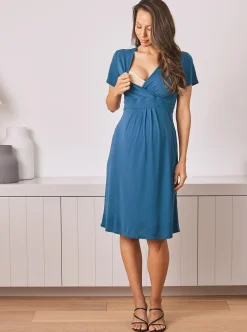 Maternity Crossover Neckline Tie Back Jersey Work Dress - Teal