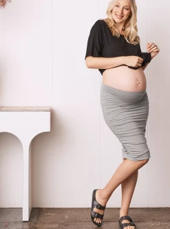 Maternity Fitted Skirt in Marl Grey
