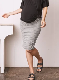 Maternity Fitted Skirt in Marl Grey