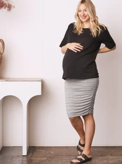 Maternity Fitted Skirt in Marl Grey
