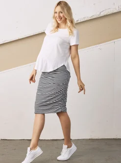 Maternity Fitted Skirt in Navy stripes