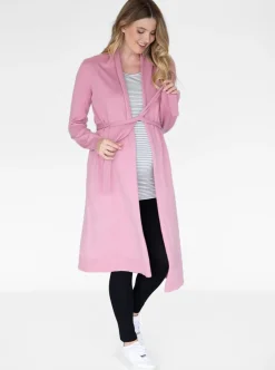 Maternity Long Knit Wool Blend Cardigan - Pink