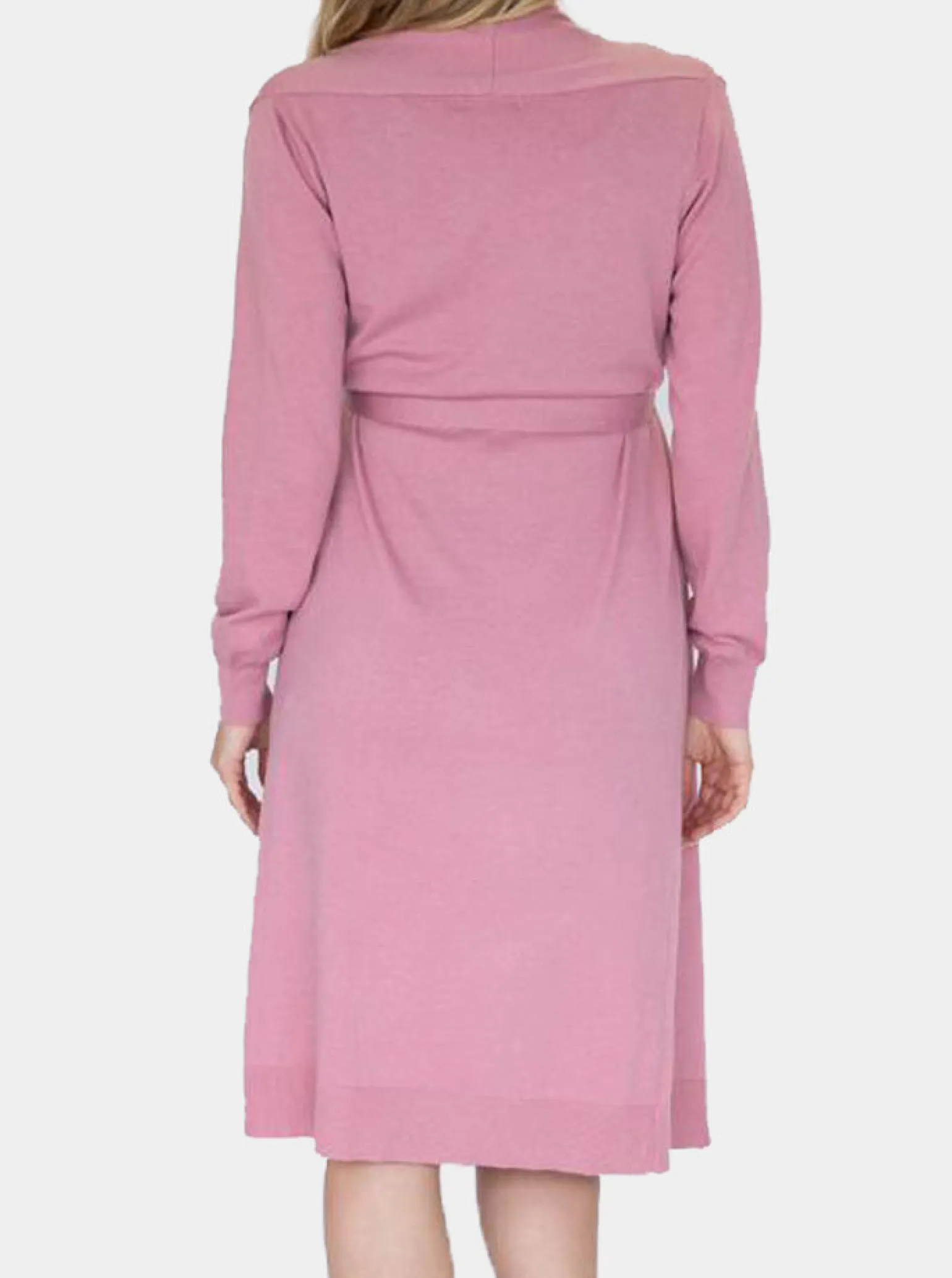 Maternity Long Knit Wool Blend Cardigan - Pink