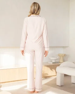 Maternity Long Sleeve Pyjama Set in Pink Stripe