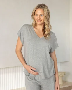 Maternity Loose Fit Swing Top in Grey Marl
