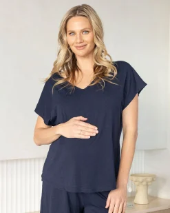 Maternity Loose Fit Swing Top in Navy