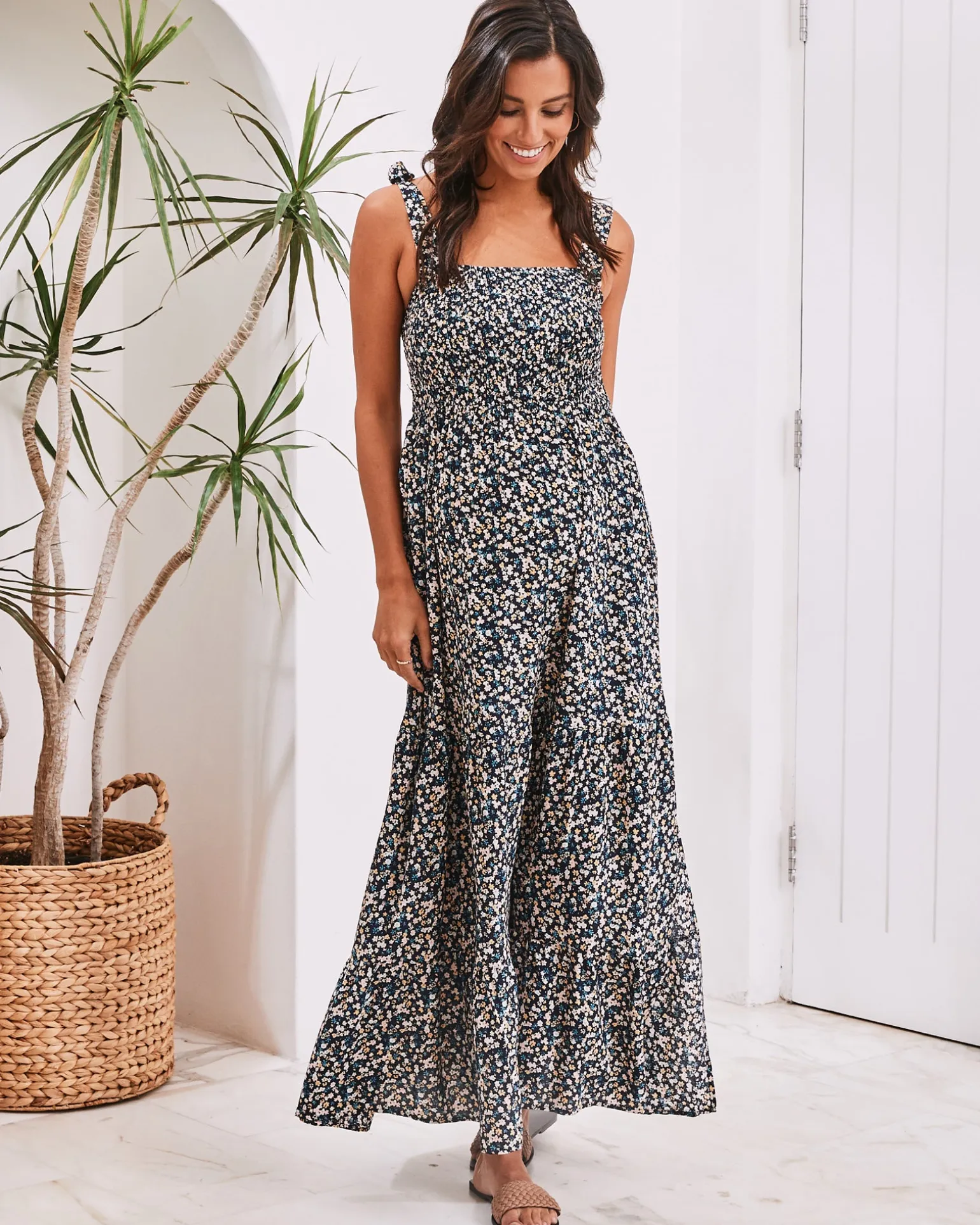 Maternity Maxi Lilliana Dress in Navy Floral