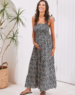 Maternity Maxi Lilliana Dress in Navy Floral