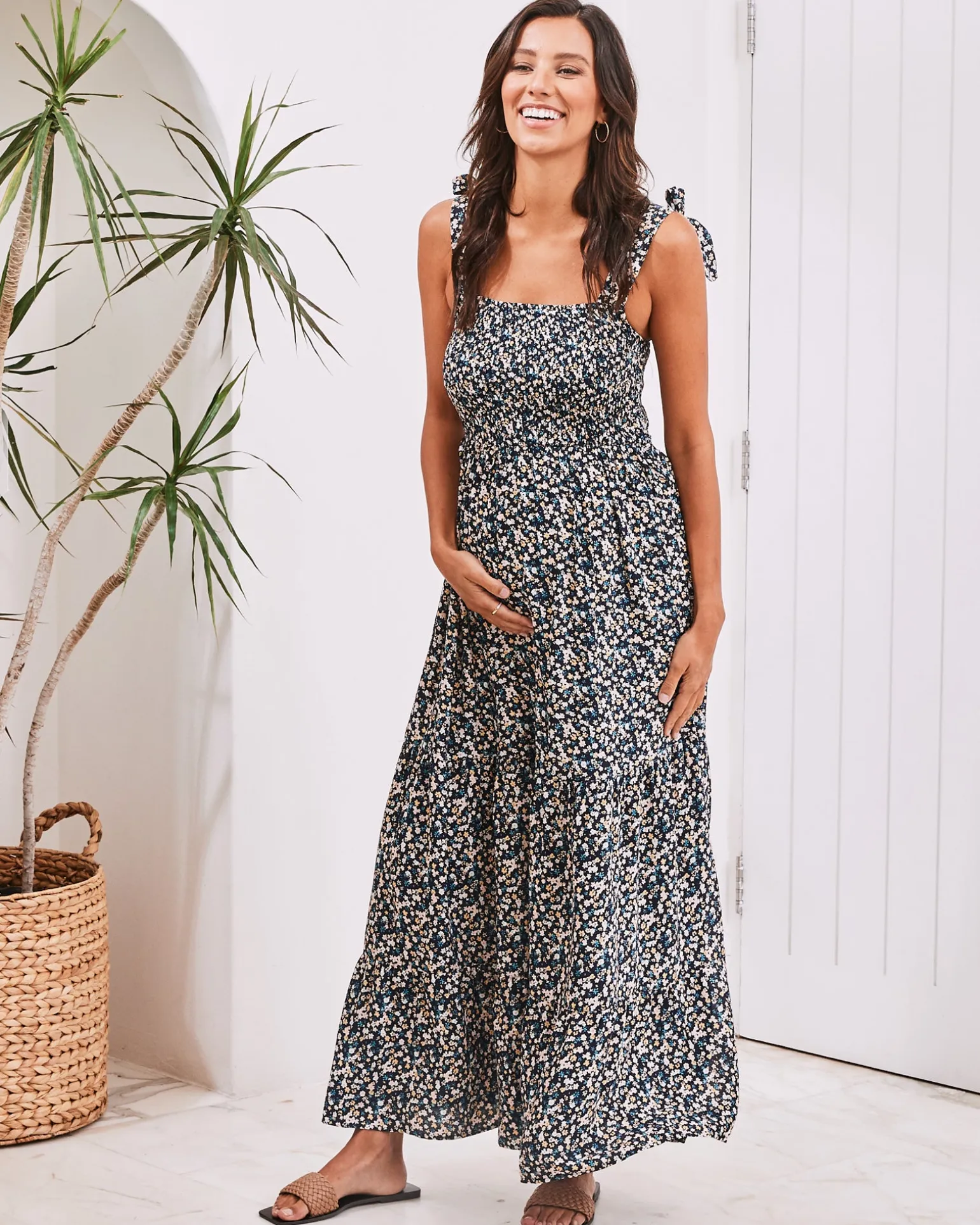 Maternity Maxi Lilliana Dress in Navy Floral