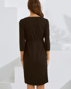 Maternity & Nursing Button Drawstring Dress in Black