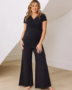 Maternity & Nursing Crossover Top - Black