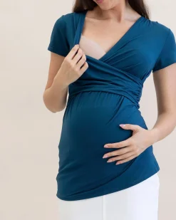 Maternity & Nursing Crossover Top - Teal