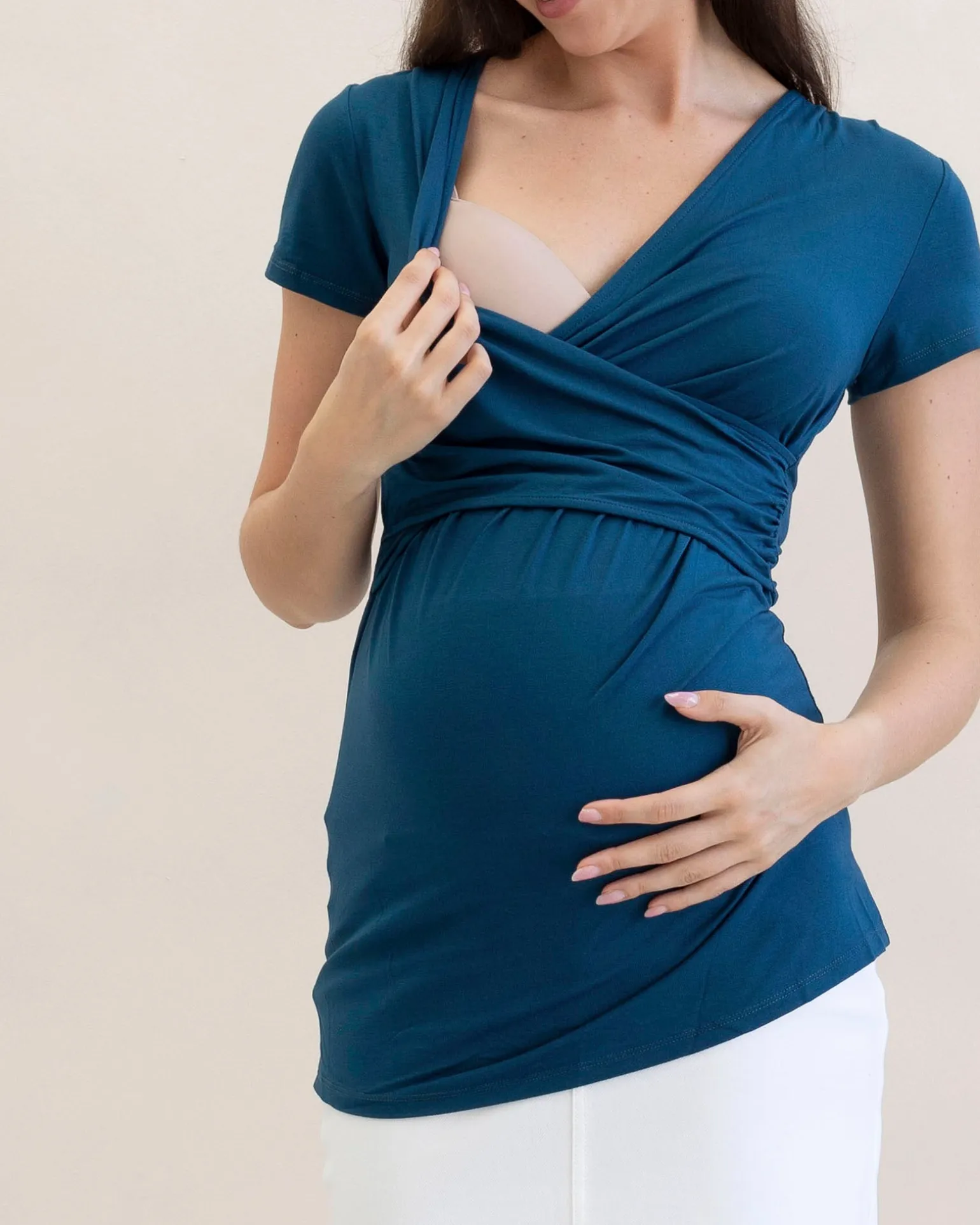 Maternity & Nursing Crossover Top - Teal