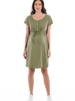 Maternity & Nursing Drawstring Dress in Blue, Black or Khaki