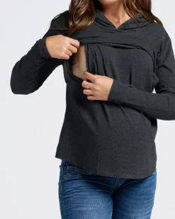 Maternity & Nursing Hoodie Breastfeeding Jumper - Charcoal