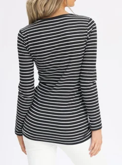 Maternity & Nursing Long Sleeve Top in Black/Grey Stripe