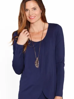 Maternity Petal Front Long Sleeve Nursing Top - Navy