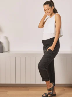 Maternity Relaxed Leg Tencel Pants- Black